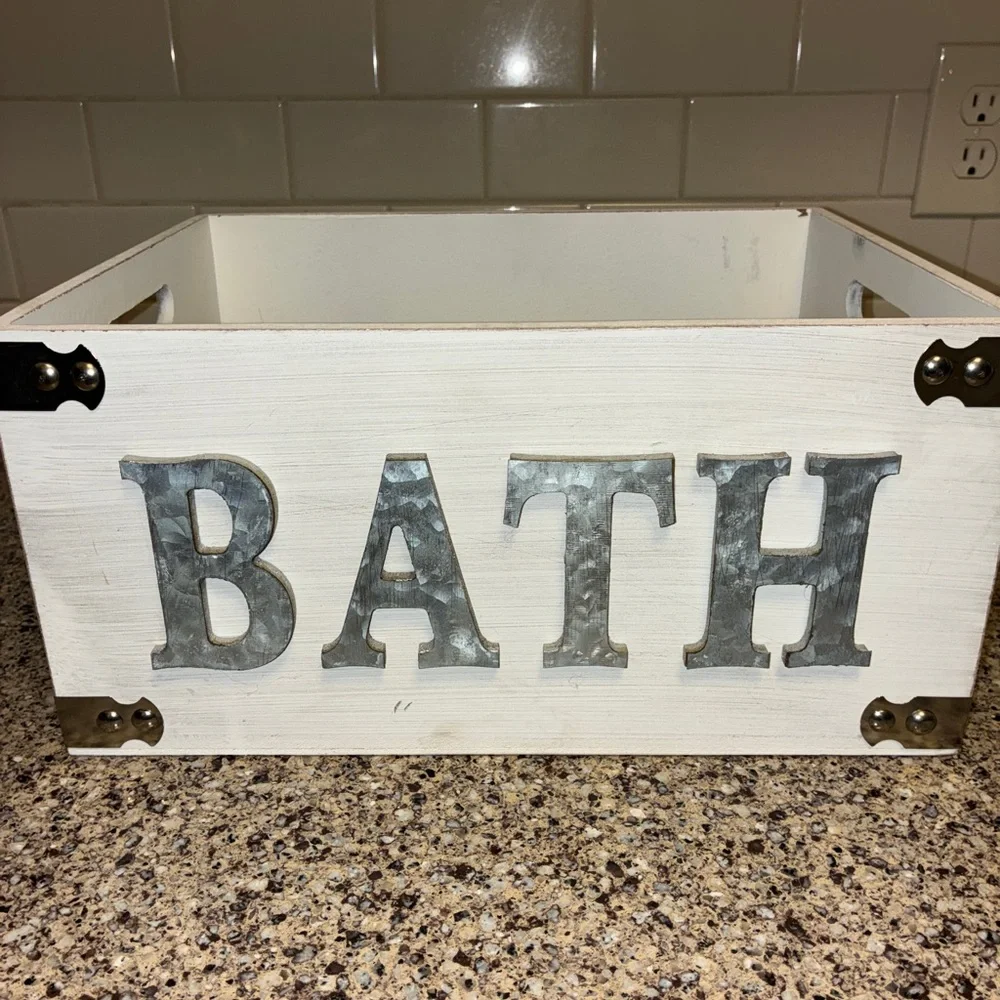 Rustic White Bath Storage Box
